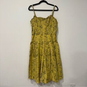 Yoana Baraschi Vintage Yellow Sequin Leafy Print Sleeveless Knee Length Dress 12